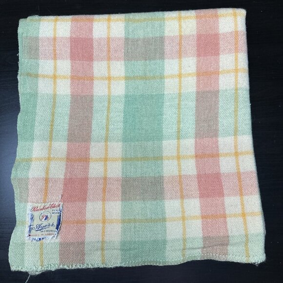 Vintage Ayers Rainbow Check Thermal Wool Blanket 57X82 In - Picture 1 of 10
